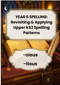 Year 6 spelling activity pack cover: -cious and -tious