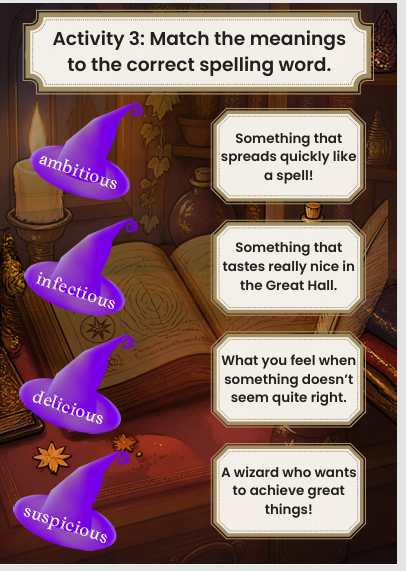 Match spelling words to their meanings